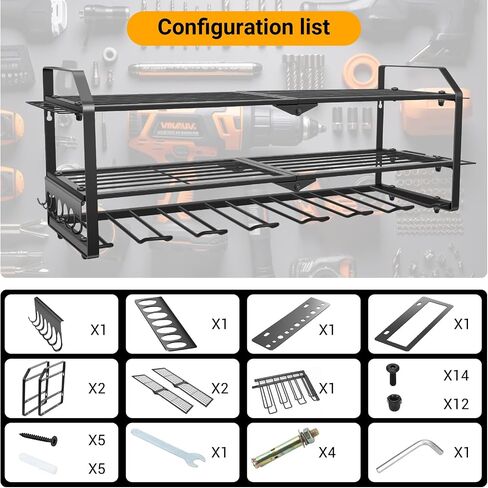 Power Tool Organizer Heavy Duty Wall Mount Tool Storage, Large Capacity Garage Organization Metal Utility Racks with 4 Drill Holders and Tool Slots in Saudi Arabia