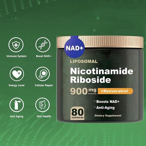 NAD+ Supplement - Liposomal Nicotinamide Riboside, NAD Supplement, NAD with Resveratrol Supplement, Resveratrol 900mg, Resveratrol, Quercetin, Energy, Focus - 80 Capsules in Saudi Arabia