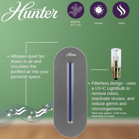 Hunter Plug-in UV Air Sanitizer, Aqua – Whisper Quiet UV-C Air Sanitizer, Matches A Variety of Room Decors and Styles in Saudi Arabia