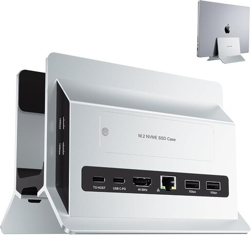 محطة إرساء MacBook عمودية، محطة إرساء PULWTOP لجهاز Mac Mini مع حافظة M.2 NVMe لجهاز MacBook Pro/Air، 4K@60 هرتز HDMI، 2USB C 10 جيجابت في الثانية، SD/TF، ​​100W PD، RJ45، 2 USB A، صوت لأجهزة الكمبيوتر المحمولة التي تعمل بنظام Windows in Kuwait
