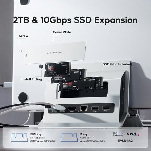 محطة إرساء MacBook عمودية، محطة إرساء PULWTOP لجهاز Mac Mini مع حافظة M.2 NVMe لجهاز MacBook Pro/Air، 4K@60 هرتز HDMI، 2USB C 10 جيجابت في الثانية، SD/TF، ​​100W PD، RJ45، 2 USB A، صوت لأجهزة الكمبيوتر المحمولة التي تعمل بنظام Windows in Kuwait