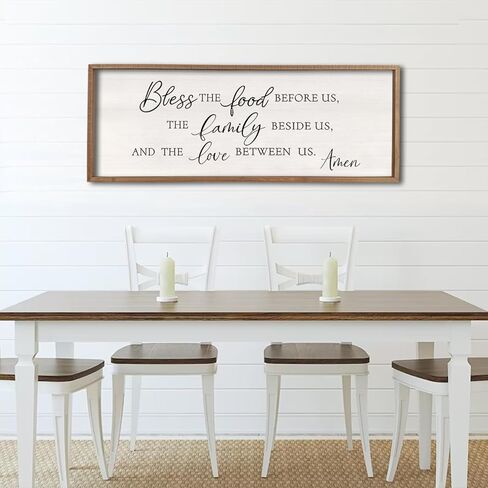 Bless the Food Before Us Wall Decor Sign 40" X 15" Home Dining Room Wall Decor Framed Wood for Large Farmhouse Vintage Country Kitchen Living Room Wall Hanging Art (Wood) in Kuwait