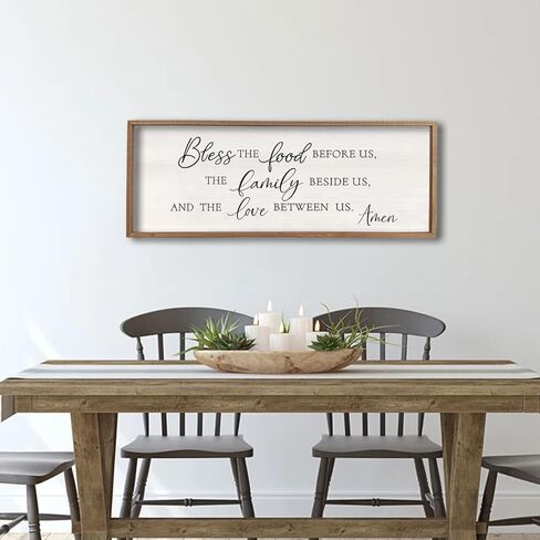 Bless the Food Before Us Wall Decor Sign 40" X 15" Home Dining Room Wall Decor Framed Wood for Large Farmhouse Vintage Country Kitchen Living Room Wall Hanging Art (Wood) in Kuwait