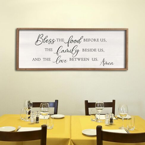 Bless the Food Before Us Wall Decor Sign 40" X 15" Home Dining Room Wall Decor Framed Wood for Large Farmhouse Vintage Country Kitchen Living Room Wall Hanging Art (Wood) in Kuwait