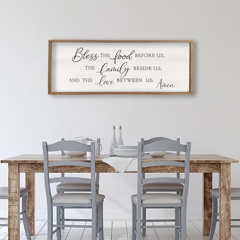 Bless the Food Before Us Wall Decor Sign 40" X 15" Home Dining Room Wall Decor Framed Wood for Large Farmhouse Vintage Country Kitchen Living Room Wall Hanging Art (Wood) in Kuwait
