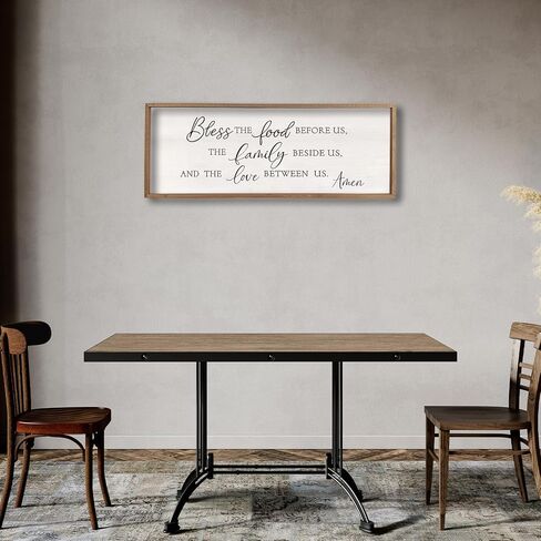 Bless the Food Before Us Wall Decor Sign 40" X 15" Home Dining Room Wall Decor Framed Wood for Large Farmhouse Vintage Country Kitchen Living Room Wall Hanging Art (Wood) in Kuwait