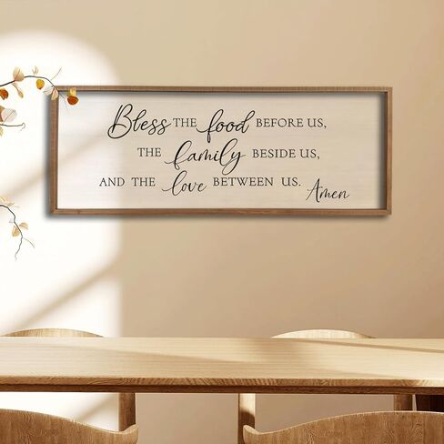 Bless the Food Before Us Wall Decor Sign 40" X 15" Home Dining Room Wall Decor Framed Wood for Large Farmhouse Vintage Country Kitchen Living Room Wall Hanging Art (Wood) in Kuwait