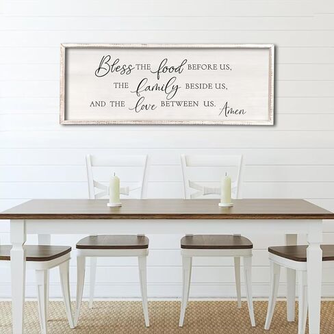 Bless the Food Before Us Wall Decor Sign 40" X 15" Home Dining Room Wall Decor Framed Wood for Large Farmhouse Vintage Country Kitchen Living Room Wall Hanging Art (Wood) in Kuwait