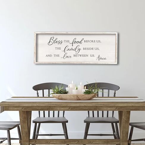 Bless the Food Before Us Wall Decor Sign 40" X 15" Home Dining Room Wall Decor Framed Wood for Large Farmhouse Vintage Country Kitchen Living Room Wall Hanging Art (Wood) in Kuwait