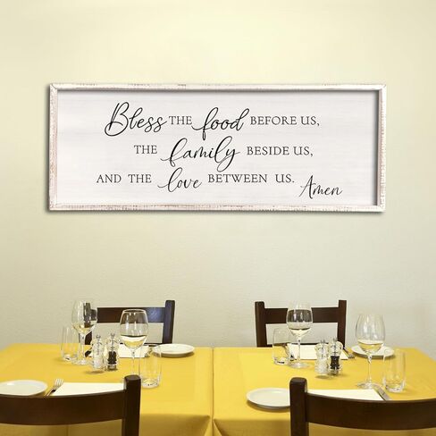Bless the Food Before Us Wall Decor Sign 40" X 15" Home Dining Room Wall Decor Framed Wood for Large Farmhouse Vintage Country Kitchen Living Room Wall Hanging Art (Wood) in Kuwait