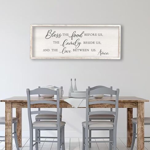 Bless the Food Before Us Wall Decor Sign 40" X 15" Home Dining Room Wall Decor Framed Wood for Large Farmhouse Vintage Country Kitchen Living Room Wall Hanging Art (Wood) in Kuwait