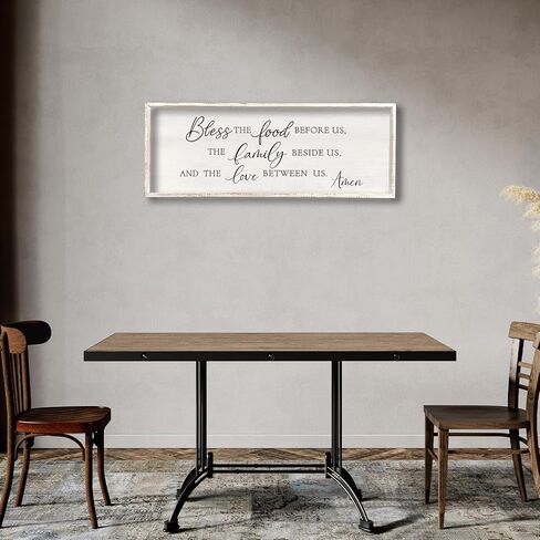 Bless the Food Before Us Wall Decor Sign 40" X 15" Home Dining Room Wall Decor Framed Wood for Large Farmhouse Vintage Country Kitchen Living Room Wall Hanging Art (Wood) in Kuwait