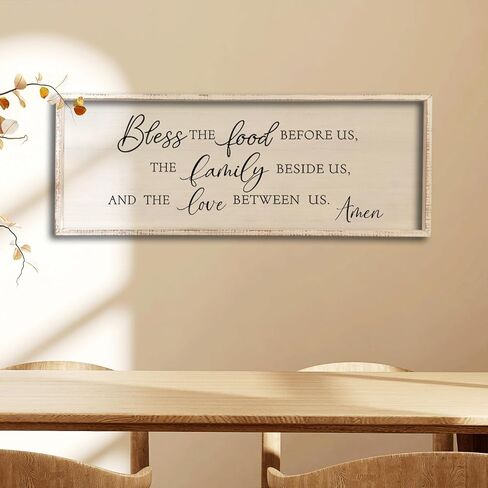 Bless the Food Before Us Wall Decor Sign 40" X 15" Home Dining Room Wall Decor Framed Wood for Large Farmhouse Vintage Country Kitchen Living Room Wall Hanging Art (Wood) in Kuwait