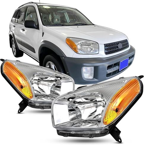 مجموعة المصابيح الأمامية متوافقة مع 2001-2003 Toyota RAV4 باللون الأسود مع مجموعة مصابيح أمامية كهرمانية بديلة للسائق وجانب الركاب in Kuwait