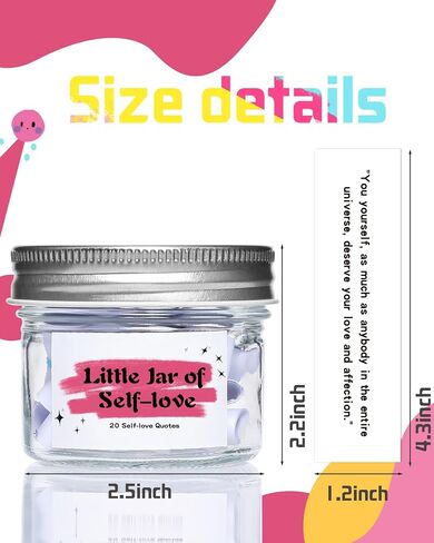 20 Self Love Quotes - Mini Jar of Self Love - Uplifting Affirmations,To Build Self-Esteem, Confidence, and Inner Wellness Positive Jar Decorative Jar (Pink-SelfLove) in Kuwait