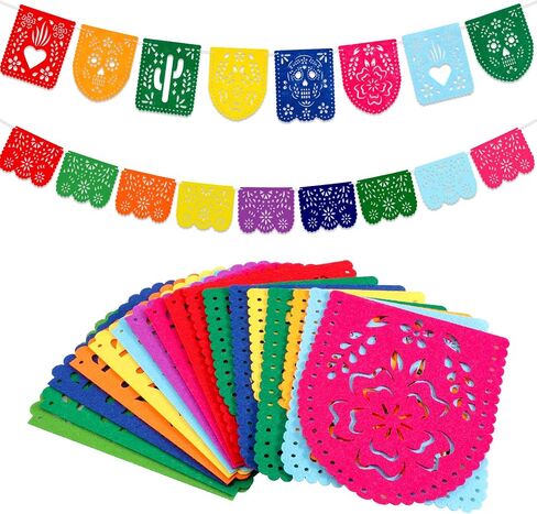 2 Pieces Mexican Party Decorations Banners, Felt Colorful Day of the Dead Papel Picado Banner, Fiesta Birthday Baby Shower Party Decorations, Dia De Los Muertos Garland, Cinco de Mayo Flags in Saudi Arabia