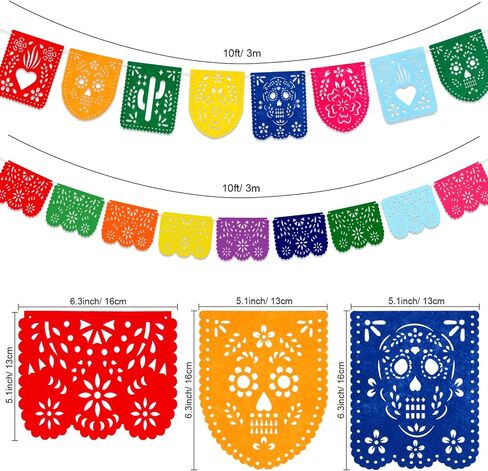 2 Pieces Mexican Party Decorations Banners, Felt Colorful Day of the Dead Papel Picado Banner, Fiesta Birthday Baby Shower Party Decorations, Dia De Los Muertos Garland, Cinco de Mayo Flags in Saudi Arabia