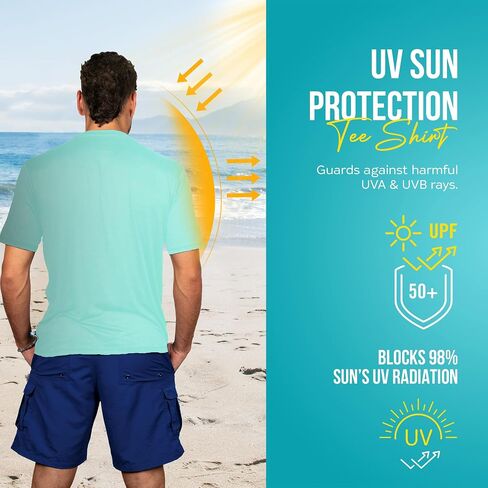 Banana Boat men rash guard short sleeve tee shirt for men 100% polyester | waterproof | UPF 50+ | UV Protection | Quick-Dry | Aqua X Large in Saudi Arabia