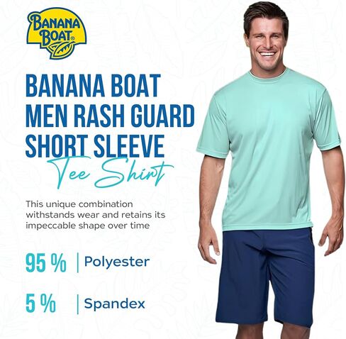 Banana Boat men rash guard short sleeve tee shirt for men 100% polyester | waterproof | UPF 50+ | UV Protection | Quick-Dry | Aqua X Large in Saudi Arabia