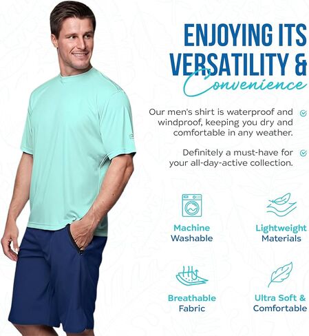 Banana Boat men rash guard short sleeve tee shirt for men 100% polyester | waterproof | UPF 50+ | UV Protection | Quick-Dry | Aqua X Large in Saudi Arabia