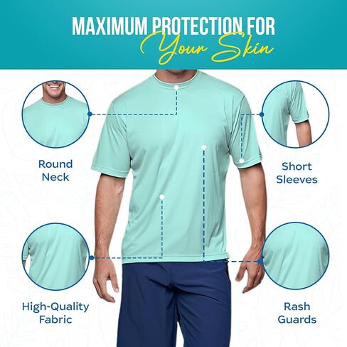 Banana Boat men rash guard short sleeve tee shirt for men 100% polyester | waterproof | UPF 50+ | UV Protection | Quick-Dry | Aqua X Large in Saudi Arabia