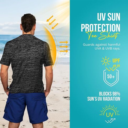 Banana Boat men rash guard short sleeve tee shirt for men 100% polyester | waterproof | UPF 50+ | UV Protection | Quick-Dry | Aqua X Large in Kuwait