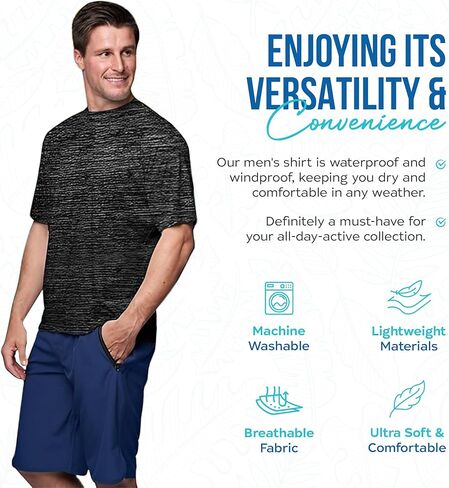 Banana Boat men rash guard short sleeve tee shirt for men 100% polyester | waterproof | UPF 50+ | UV Protection | Quick-Dry | Aqua X Large in Kuwait