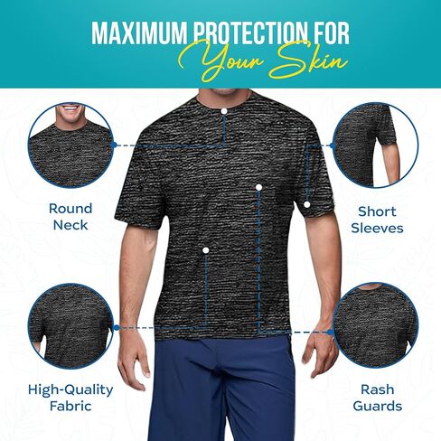 Banana Boat men rash guard short sleeve tee shirt for men 100% polyester | waterproof | UPF 50+ | UV Protection | Quick-Dry | Aqua X Large in Kuwait