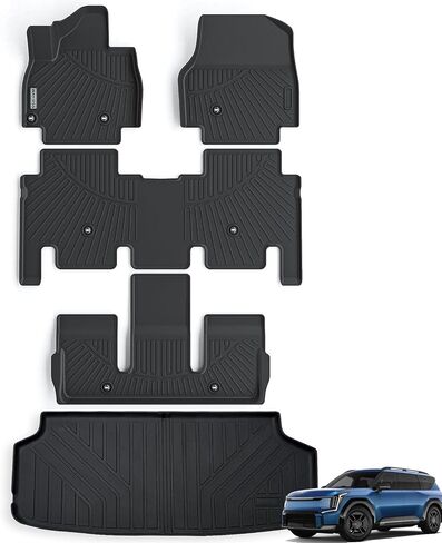 Floor Mats & Trunk Mat for KIA EV9 2024 7-Seats Version（Not Fit for 6-Seats Version）, 1st & 2nd & 3rd Rows Full Set with Cargo Liner,TPE All Weather Protection Car Floor Liners-Black in Saudi Arabia