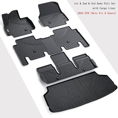 Floor Mats & Trunk Mat for KIA EV9 2024 7-Seats Version（Not Fit for 6-Seats Version）, 1st & 2nd & 3rd Rows Full Set with Cargo Liner,TPE All Weather Protection Car Floor Liners-Black in Saudi Arabia