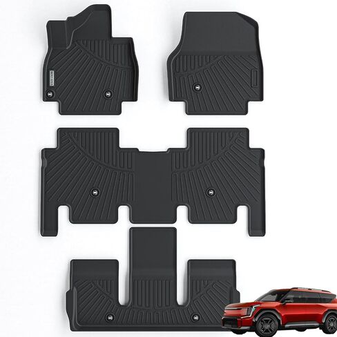 Floor Mats & Trunk Mat for KIA EV9 2024 7-Seats Version（Not Fit for 6-Seats Version）, 1st & 2nd & 3rd Rows Full Set with Cargo Liner,TPE All Weather Protection Car Floor Liners-Black in Saudi Arabia