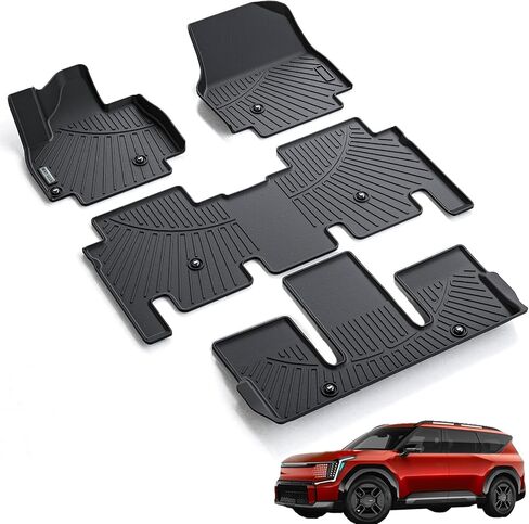 Floor Mats & Trunk Mat for KIA EV9 2024 7-Seats Version（Not Fit for 6-Seats Version）, 1st & 2nd & 3rd Rows Full Set with Cargo Liner,TPE All Weather Protection Car Floor Liners-Black in Saudi Arabia