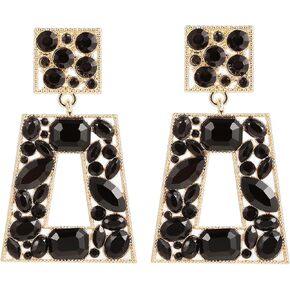 Canboer Rhinestone Rectangle Dangle Earrings Trendy Crystal Geometric Drop Statement Earrings Hypoallergenic for Women