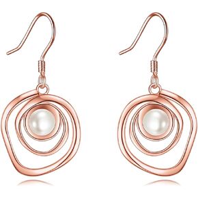 POPLYKE White/Black/Turquoise/White Opal/Rose Gold Pearl Earrings for Women Sterling Silver Pearl Drop Earrings Dangle Girls Pearl Earrings Birthday Gifts