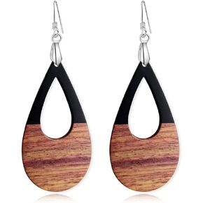 Wood Earrings for Women Trendy Teardrop Wooden Dangle Earrings Boho Bohemian Earrings Dangling Lightweight Statement Jewelry
