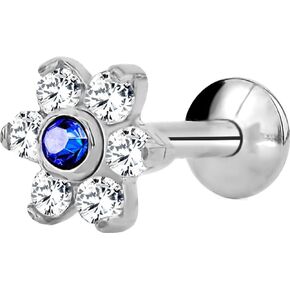 Forbidden Body Jewelry 16g 6mm-8mm Internally Threaded Tragus, Helix Earring and Labret Stud with Crystal Flower Top