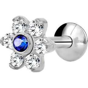 Forbidden Body Jewelry 16g 6mm-8mm Internally Threaded Tragus, Helix Earring and Labret Stud with Crystal Flower Top