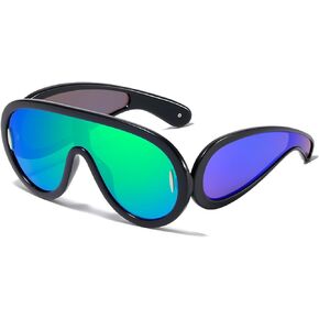 YAMEIZE Oversized Visor Steampunk Sunglasses - One-Piece Punk Eyewear for Women Men Trendy Futuristic Shield UV Protection