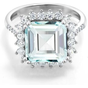 Gem Stone King 925 Sterling Silver Sky Blue Simulated Aquamarine Ring For Women (4.83 Cttw, Octagon Cut 10MM, Available In Size 5,6,7,8,9)