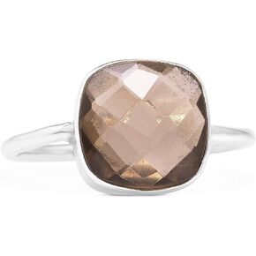 Square Smokey Quartz 925 Sterling Silver Ring - Delicate BOHO Chic Jewelry - Fashionable and Stylish for Girls and Women with Velvet Gift Bag - Made by Indian Artisans - Size 6-10