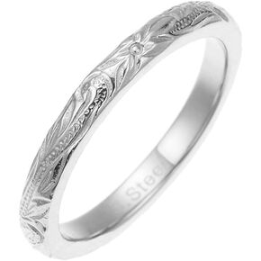 piena Hawaiian Ring for Women Hypoallergenic 316L Stainless Steel Hawaiian Jewelry Carved Scroll Wave Design Pinky Ring Silver