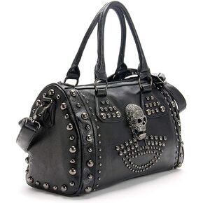Women Skull Tote Bag Rivet Studded Handbag PU Leather Purse Shoulder Bags