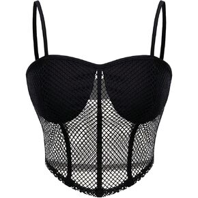 SweatyRocks Women's Solid Cut Out Sheer Mesh Crop Cami Top Spaghetti Strap Sleeveless Slim Tank Tops