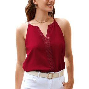 Floerns Women's Elegant Contrast Guipure Lace Halter Sleeveless Cami Top
