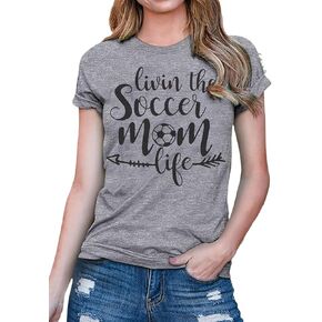 تي شيرت نسائي Livin That Soccer Mom Life برقبة دائرية وأكمام قصيرة in Kuwait