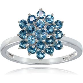 Sterling Silver Genuine London Blue Topaz Flower Ring