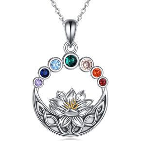 Chakra Necklace Sterling Silver Lotus Flower Celtic Knot Pendant Necklace Healing Yoga Jewelry Birthday Christmas Gifts for Women Mom Daughter Her