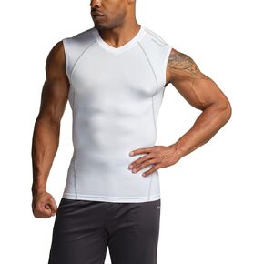 TSLA Men's V Neck Sleeveless Workout Shirts, Dry Fit Running Compression Cutoff Shirts, Athletic Training Tank Top