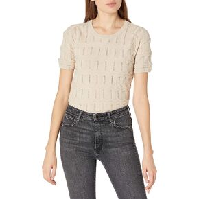 Cable Stitch Women's Ripple Stitch Short Sleeve Sweater - Crewneck Pointelle Knit Cotton Pullover Top