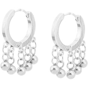 Boho Ball Bead Tassel Drop Dangle Small Hoop Earrings for Women Girls Stainless Steel Unisex Huggie Hoops Hypoallergenic Bohemian Unique Jewelry 12mm